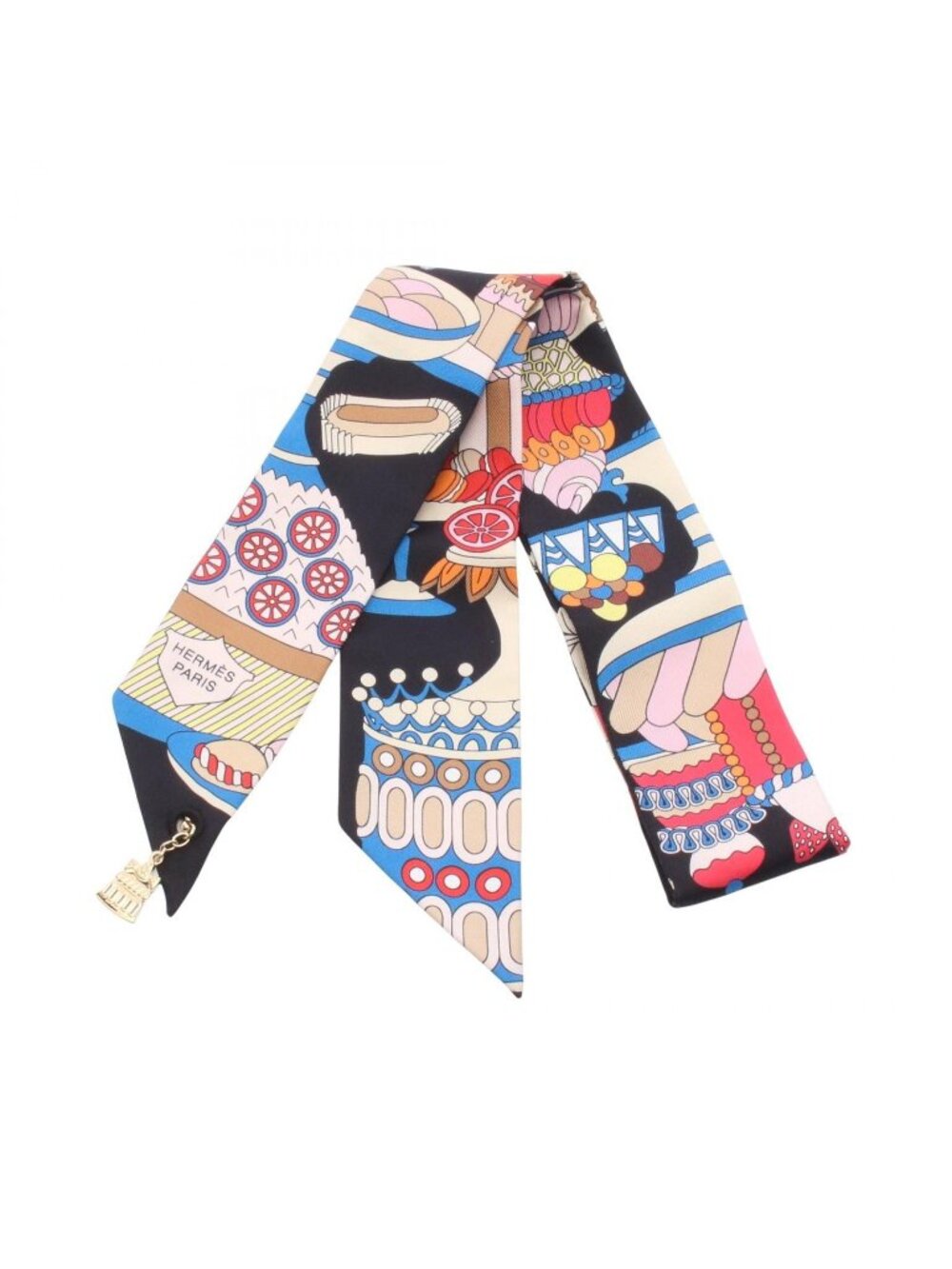 Hermes Scarf Twilly la Patisserie Francaise Charm Ribbon Silk